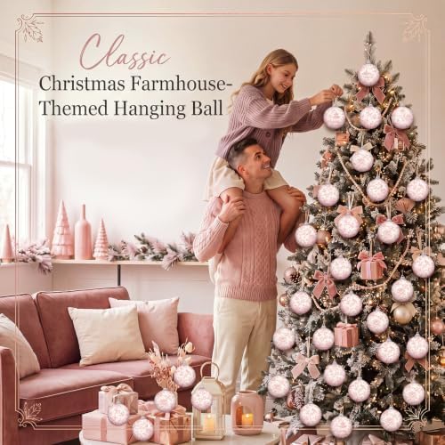 Outus 16Pcs Pink Toile De Jouy Chinoiserie Christmas Ball Tree Ornaments