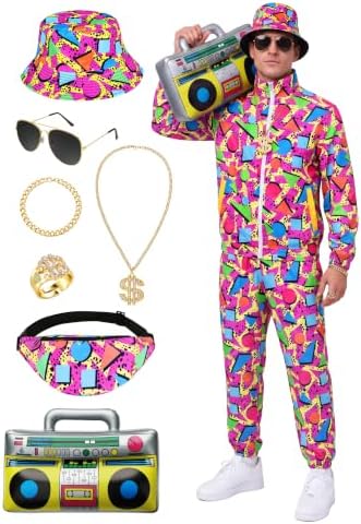 SOMSOC 80s 90s Hip-Hop Tracksuit Costume Set for Men Halloween Party