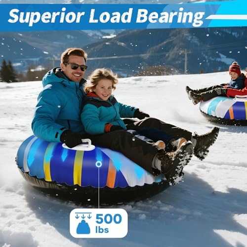 47" Hard-Bottom Snow Tube, Heavy-Duty Inflatable Snow Sled