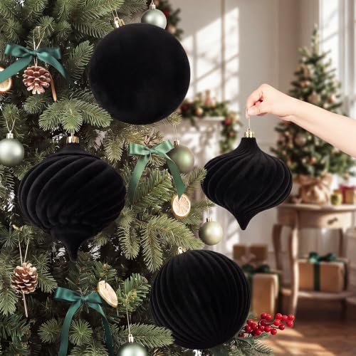 Civaner 4 Pcs Large Velvet Christmas Ball,8 Inch,Black