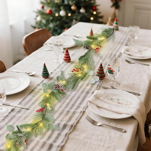 DR.DUDU 9FT Prelit Christmas Garland with Lights Mantel Decorations