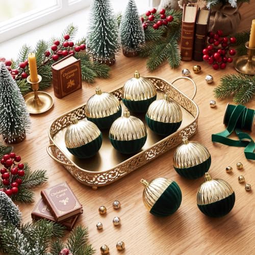 12PCS Green and Gold Velvet Christmas Balls Ornaments,One Style