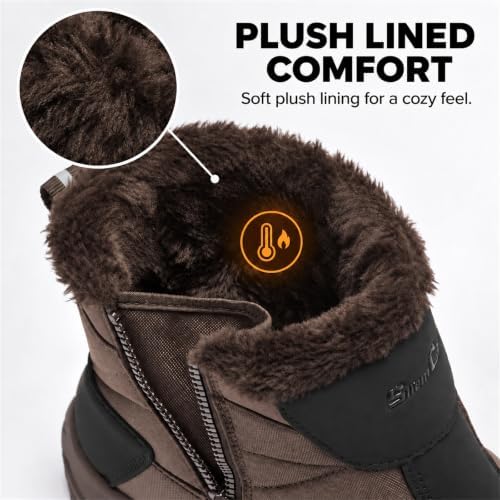 SILENTCARE Men's Waterproof Winter Snow Boots: Warm Fur Lined, Side Zipper