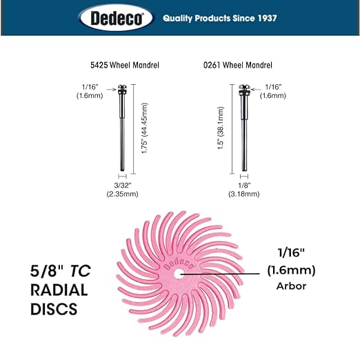 Dedeco Sunburst Radial Bristle Discs 48-Pack - 7/8" Curved - Pink 600 Grit (Fine, Pumice) - Aluminum Oxide for Polishing & Finishing