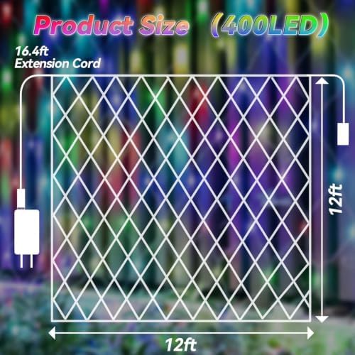 LitHome 12x 12FT Christmas Net Lights Outdoor Connectable, 400 LED