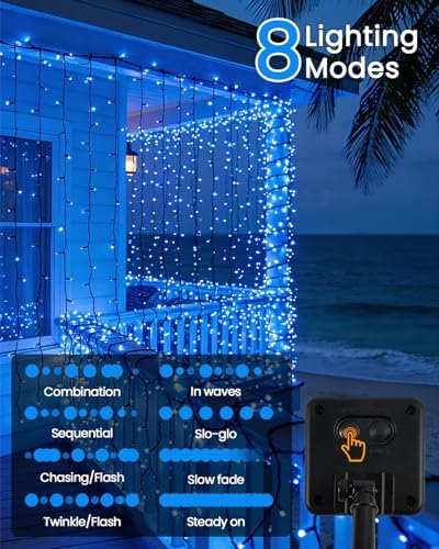 OZS 2 Pack 240 LED Solar String Lights Outdoor Waterproof, Blue