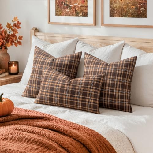 MIULEE Fall Plaid Pillow Covers Scottish Tartan 12x20 Dark Brown
