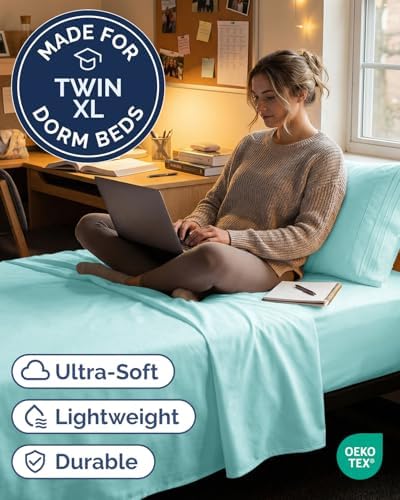 Twin XL Size 3 Piece Sheet Set - Breathable & Cooling Sheets - Spa Blue