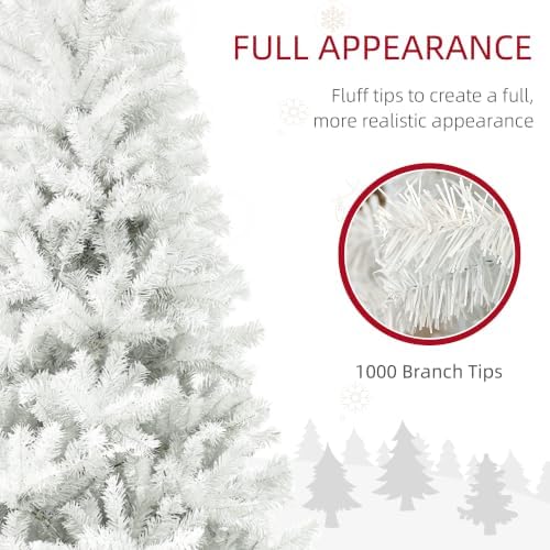 HOMCOM 6ft Tall Artificial Christmas Tree Unlit Auto Open White
