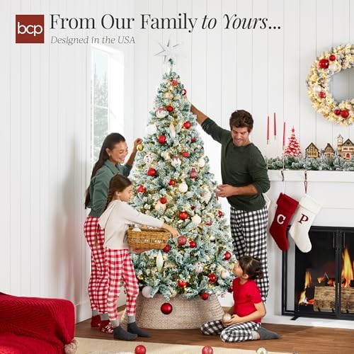 Best Choice Products Pre-Lit Sage Green Christmas Tree, 4.5ft Artificial Flocked Full Fir Tree, Holiday Decoration w/ 200 Lights, 400 Branch Tips