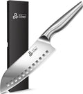 Chef Knife 7 Inch, High-Carbon Stainless Steel Santoku, Dishwasher Safe | Japanese Kitchen Knife with Ergonomic Hollow Handle, Ultra Sharp Santoku Knife for Chopping, Silver