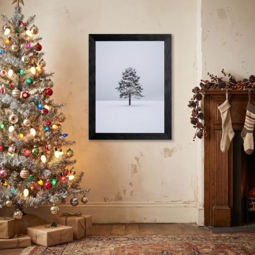 Framed Winter Evergreen Tree Canvas Wall Art, White, Black Frame Inch 8x10