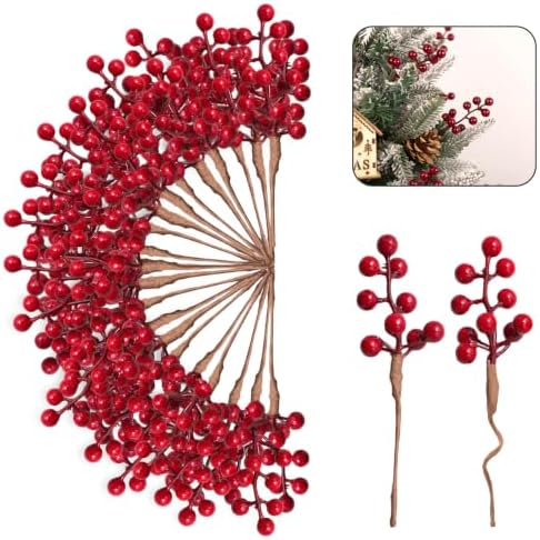 50-Pack Christmas Tree Decorations 6.5" Red Berry Stems Ornaments