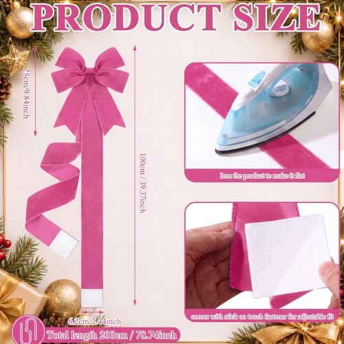 Daifunli 6 Pcs Hot Pink Velvet Christmas Cabinet Bows Ribbons for Kitchen