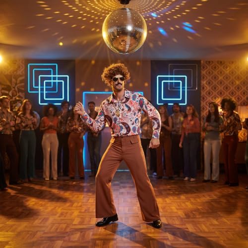 70s Disco Outfit for Men, 7 Pcs Retro Hippie Costume Adults
