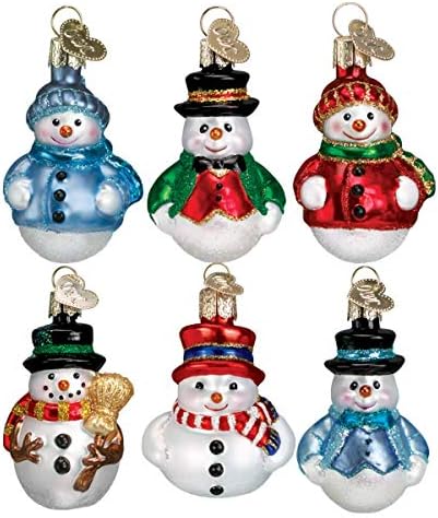 Old World Christmas Mini Snowman Set Glass Blown Ornament for Christmas Tree, Handcrafted Holiday Decoration, Set Collection