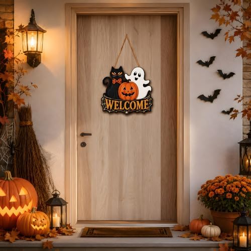 Halloween Party Decorations - Halloween Welcome Wreaths Sign for Front Door