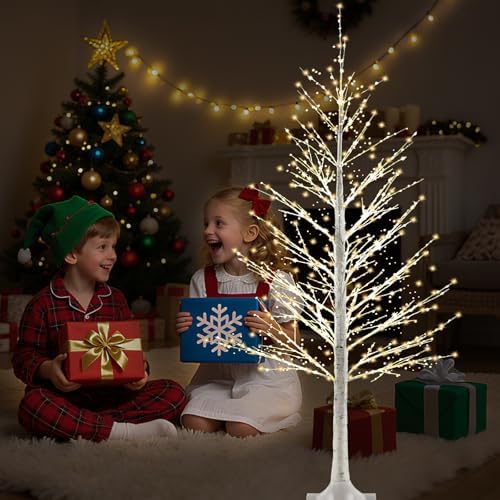 Set of 2 Birch Tree with Lights, 4FT 500 Warm White LED Christmas Tree