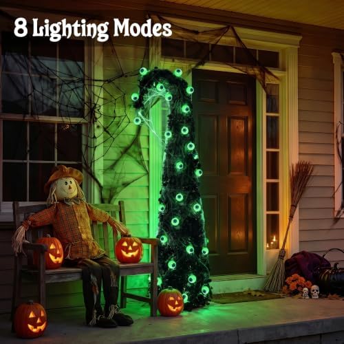 Brizled Prelit Black Halloween Tree, 5 ft Lighted Fall Tree with Lights