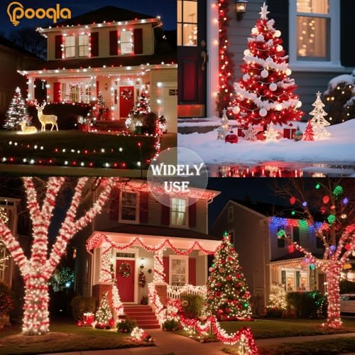 Pooqla 500 LED Red and White Christmas Lights Outdoor String Lights, 164 ft