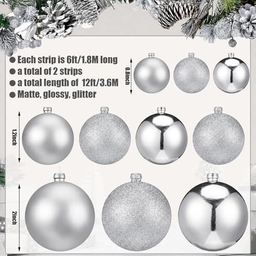 2 Pcs 6 ft Christmas Ball Ornament Garland, Mixed Silver