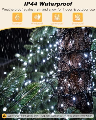 Iseebiz 50Ft 1000 LED Cluster Christmas Tree Lights with Remote & Timer
