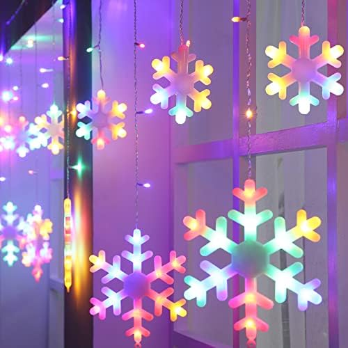 Christmas Snowflake Lights Outdoor, 17.22ft 264 LED Snowflake Icicle Lights with 22 Drops, 8 Modes connectable Plug In Christmas Light Waterproof for Eaves, Garden, Indoor & Outdoor Decor (Multicolor)