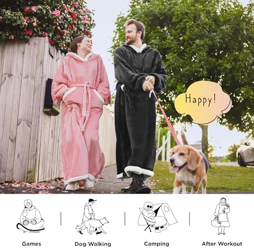 Bedsure Wearable Blanket Hoodie, Long Hooded Blanket Sweatshirt as Birthday Gifts for Women, Cozy Sherpa Hoodie for Adult, Standard, Charcoal