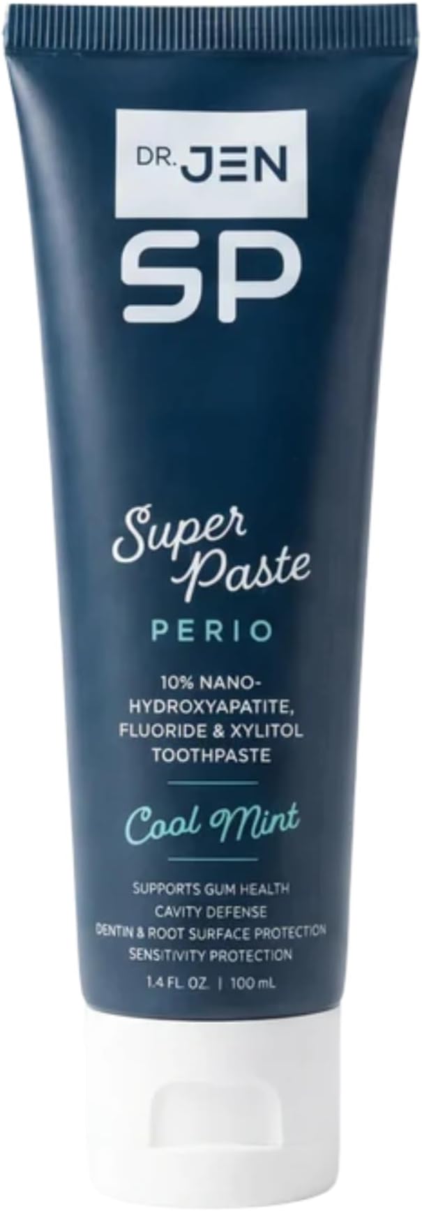 Dr. Jen Super Paste Perio Toothpaste, 10% Premium Nano Hydroxyapatite | Fluoride, Xylitol, SLS Free, Low Abrasivity, Aloe and Calendula, 1 Pack, Cool Mint