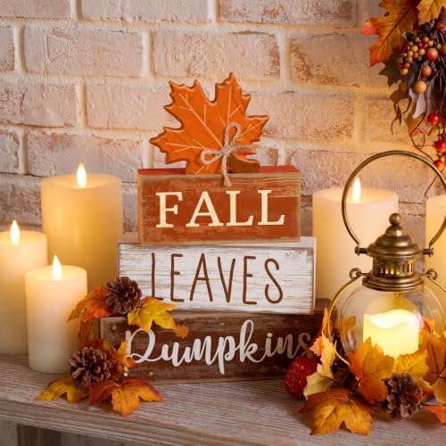 Lineshading 4 Pcs Fall Table Decorations for Home, Wooden Maple Leaf Signs