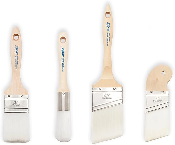 Zibra 4-Piece Furniture Paint Brush Set, Pro Grade, for Refinishing Projects and Painting Furniture
