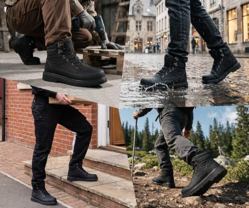 LARNMERN Steel Toe Work Boots Men Non Slip Waterproof Puncture Proof Shoes