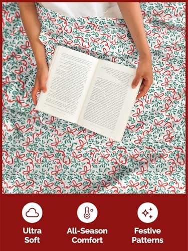 Christmas Sheet Set, Holiday Ribbon, Holiday Xmas Bedding Set - Full Size