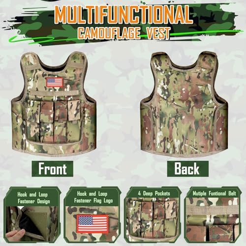 GIFTINBOX Army Costume for Boys with Vest, Halloween Costume for Kids 3-13