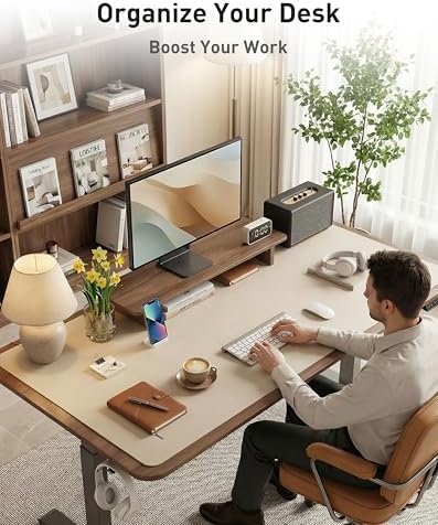 Aothia Faux Leather Desk Mat - Large Mouse Pad, Non-Slip PU Leather Blotter, Waterproof Writing Surface for Office and Home (Eggshell, 63" x 24")