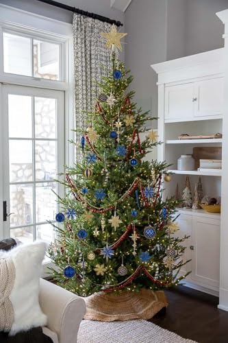 Briful 80ct Blue & Gold Christmas Balls Ornament Set, Plastic Shatterproof Christmas Ornament Balls with Tree Topper Candy Canes Snowflakes for Xmas Tree Wreath Garland Decor