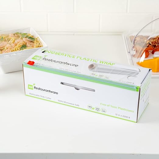 Restaurantware Cling Wrap 2 Roll Of 12" x 2000' Plastic Food Wrap With Slide Cutter, Clear, Micorwavable, Freezer-safe, For Food Prep, Commercial and Home Kitchens
