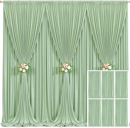 6 Panels Sage Green Backdrop Curtain for Parties Wrinkle Free Dark Green Photo Curtains Backdrop Drapes Fabric Decoration for Baby Shower Birthday Party Photography 30ft(W) x 10ft(H)
