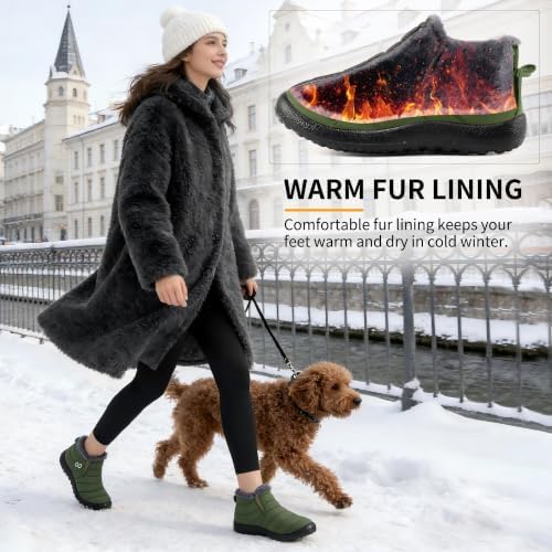 HARENCE Snow Boots for Women Winter Boot with Comfortable Warm Fur Lined Ankle Booties Outdoor Slip On Waterproof Short Boots