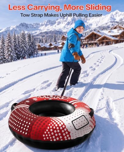 48" Snow Tube with Canvas Cover, Heavy Duty Snow Sled for Kids & Adults