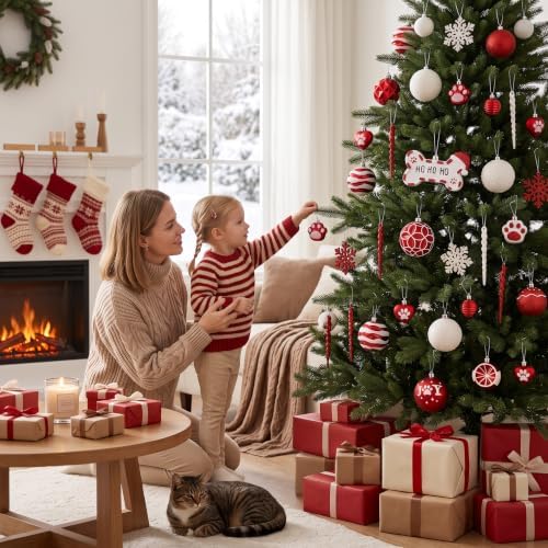 DecobyHannah 60ct Red White Christmas Ornaments Set for Tree Decorations