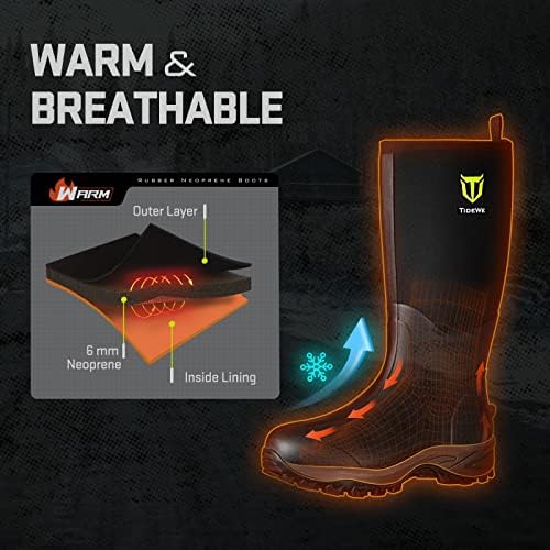 TIDEWE Rubber Neoprene Boots for Men and Women, Waterproof Rain Boot
