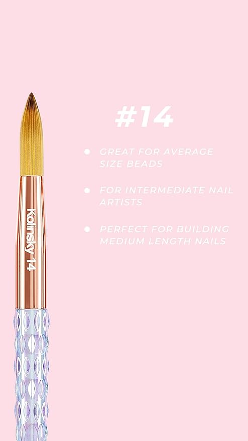 Kiara Sky Kolinsky Acrylic Nail Brush #14 – Pure Kolinsky Sable Hair, Iridescent Crystal Handle, Acetone Resistant, for Acrylic Application, Extensions & 3D Nail Art