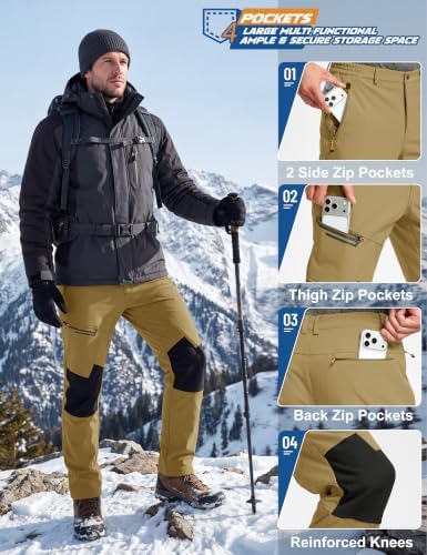 TACVASEN Men's Winter Snow Ski Pants Fleece Lined Waterproof Hiking Work