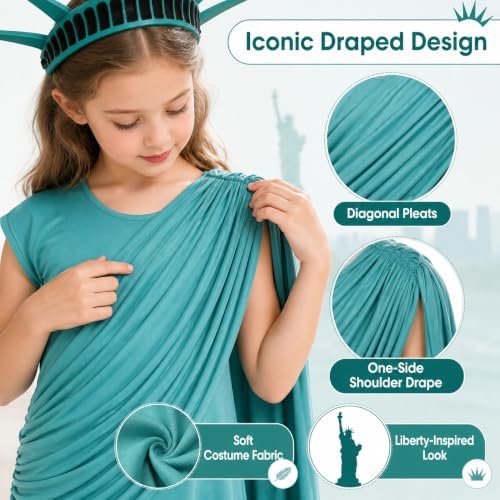 VZQI Statue of Liberty Costume for Girls, Dress Crown Torch Book
