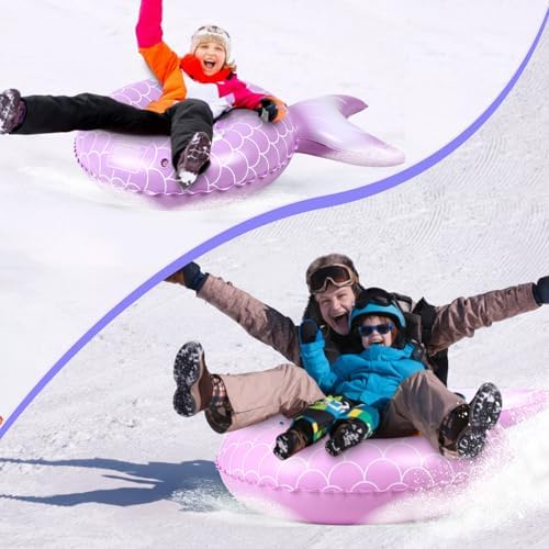 Soulchen 2 Pack Inflatable Snow Tube 36" Snow Sled for Kids Heavy Duty Thickened Bottom Sled for Winter with Sturdy Handles Durable Winter Toys for Outdoor Sledding Tube