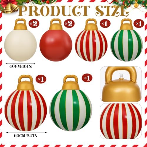 Jetec 8 Pcs Giant Christmas Inflatable Ball Outdoor 24" 16" Stripe Ornament