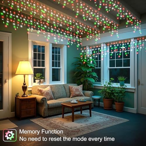 66ft Red White and Green Christmas Lights, 640 LED Icicle Lights for Outside, Clear Wire Connectable Twinkle Light with 8 Modes Timer Waterproof for House Window Party Tree Holiday Patio Yard Home