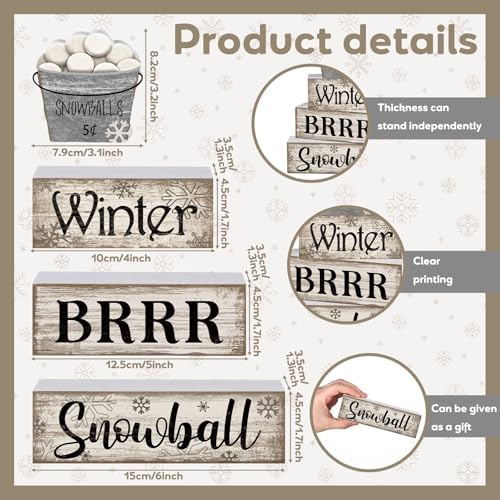 Moucuny 4 Pcs Winter Wooden Block Signs Farmhouse Table Decoration