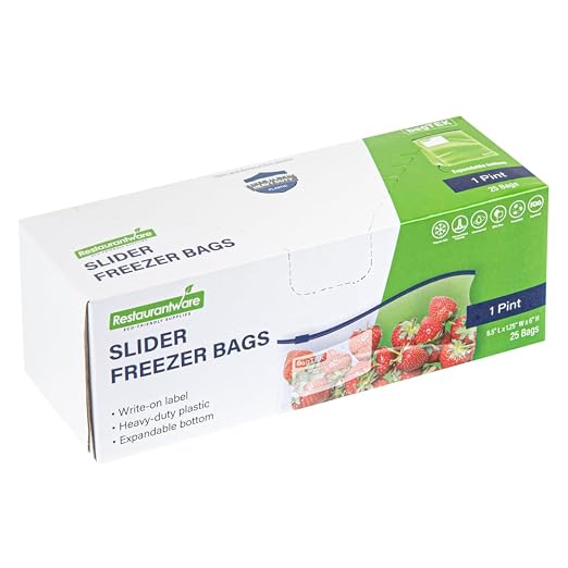 Restaurantware-Bag Tek 1 Pint Freezer Slider Bags, 1000 Disposable Zipper Pouch Bags - Slide Zipper, Expandable Bottom, Clear Plastic Freezer Bag, With Write-On-Label, For Food Storage